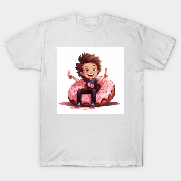 Happy kid sitting in a donut T-Shirt by Riverside-Moon
